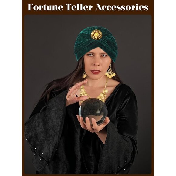 Women Fortune Teller Costume Accessories Set Jewelry Hair Wrap Necklace Earrings